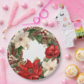 クリスマスポインセチアとホリー ペーパープレート (パーティー)