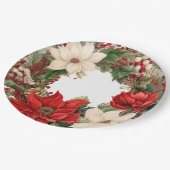 クリスマスポインセチアとホリー ペーパープレート (アングル)