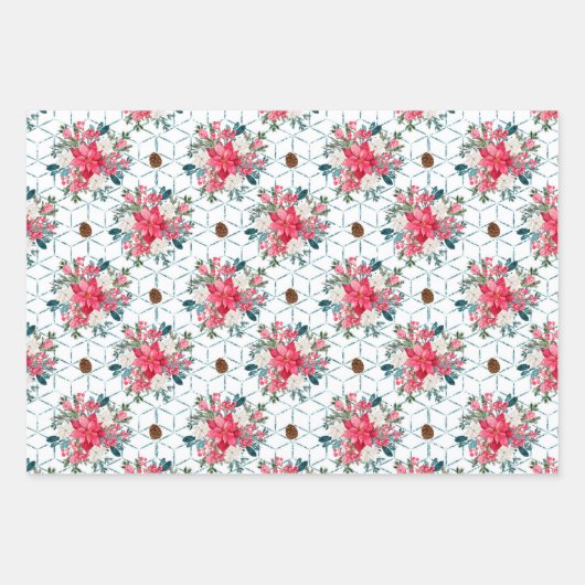 クリスマスポインセチアと（鳥）ショウジョウコウカンチョウレッド ラッピングペーパーシート (正面3)