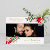 クリスマスポインセチアのガーランドの写真の結婚式  箔招待状 (立ち正面)