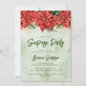 クリスマスポインセチアのサプライズ誕生日パーティー 招待状 (正面)