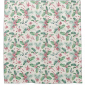 クリスマスポインセチアのホリーパターン シャワーカーテン (正面)