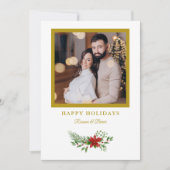 クリスマスポインセチアの写真 ゴールド効果 シーズンカード (正面)