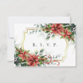 クリスマスポインセチアの結婚式RSVPカード 出欠カード (正面)