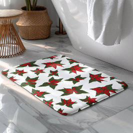 クリスマスポインセチアの赤い花柄 バスマット