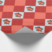 クリスマスポインセチアアーガイル ラッピングペーパー (コーナー)