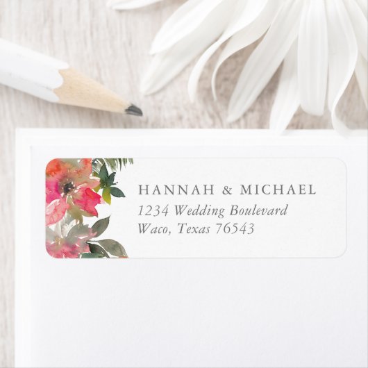 クリスマスポインセチアウォーターカラー差出人住所 ラベル (インサイチュ)