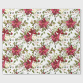 クリスマスポインセチアエレガントレッドホリデーフローラ ラッピングペーパー (フラット)