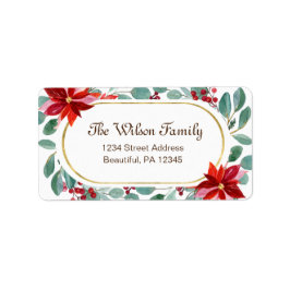 クリスマスポインセチアエレガント金ゴールド枠 ラベル