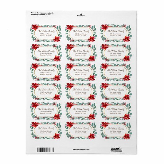 クリスマスポインセチアエレガント金ゴールド枠 ラベル (フルシート)