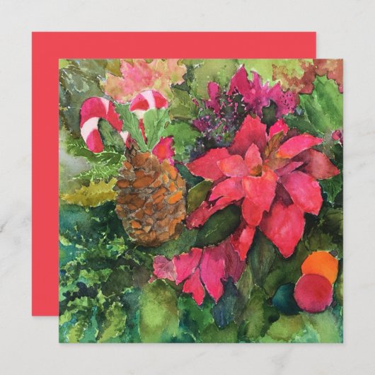 クリスマスポインセチアオリジナルウォーター絵を描カラー カード (正面/裏面)