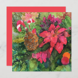 クリスマスポインセチアオリジナルウォーター絵を描カラー カード