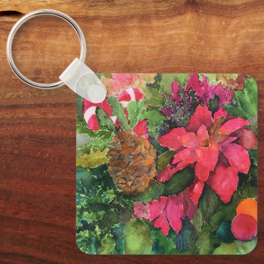 クリスマスポインセチアオリジナルウォーター絵を描カラー キーホルダー (正面)