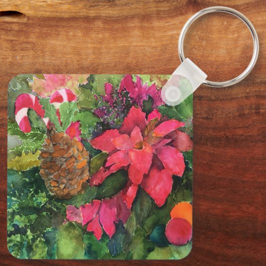 クリスマスポインセチアオリジナルウォーター絵を描カラー キーホルダー (裏面)