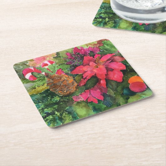 クリスマスポインセチアオリジナルウォーター絵を描カラー スクエアペーパーコースター (アングル)