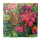 クリスマスポインセチアオリジナルウォーター絵を描カラー タイル (正面)