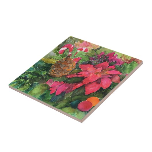 クリスマスポインセチアオリジナルウォーター絵を描カラー タイル (側面)