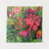 クリスマスポインセチアオリジナルウォーター絵を描カラー タペストリー (正面)