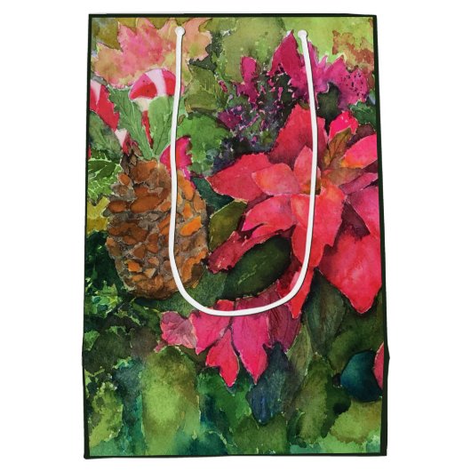 クリスマスポインセチアオリジナルウォーター絵を描カラー ミディアムペーパーバッグ (裏面)