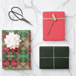 クリスマスポインセチアオリジナルウォーター絵を描カラー ラッピングペーパーシート