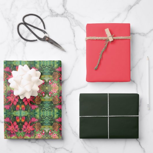 クリスマスポインセチアオリジナルウォーター絵を描カラー ラッピングペーパーシート (正面)