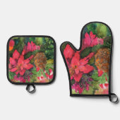 クリスマスポインセチアオリジナルウォーター絵を描カラー 鍋つかみ&鍋敷きセット (正面)