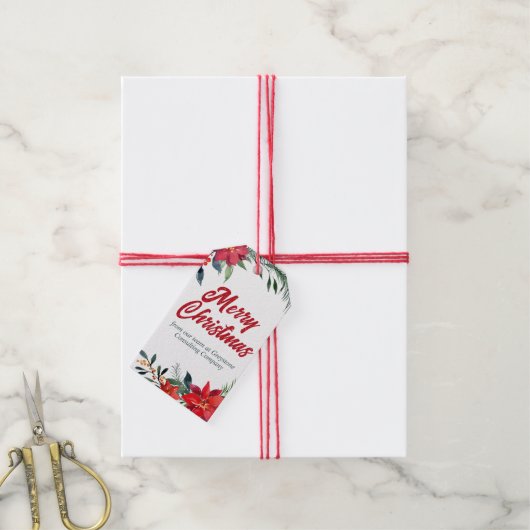 クリスマスポインセチアカスタムフローラ会社の休日 ギフトタグ (より糸付き)