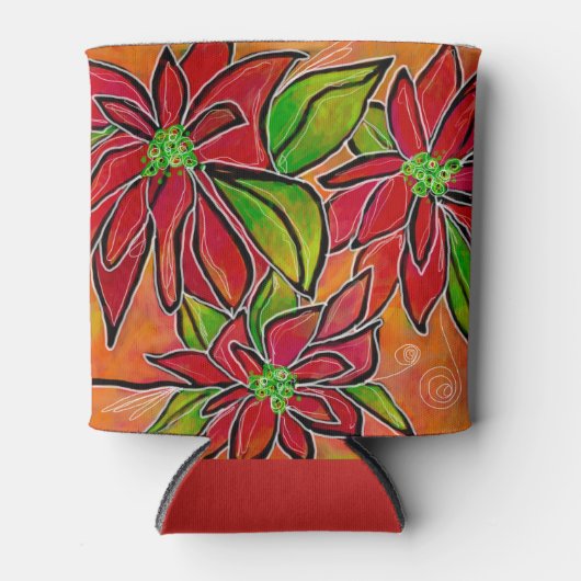 クリスマスポインセチアクーラーボックス 缶クーラー (正面)