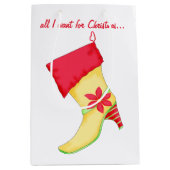 クリスマスポインセチアストッキング ミディアムペーパーバッグ (正面)