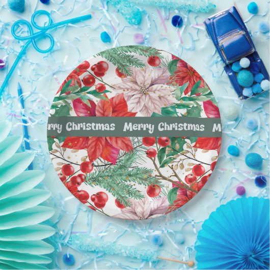 クリスマスポインセチアデザイン紙プレート ペーパープレート (パーティー)