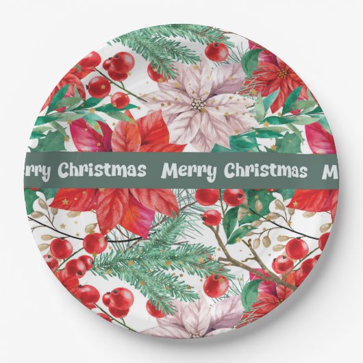 クリスマスポインセチアデザイン紙プレート ペーパープレート (正面)