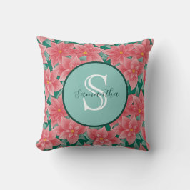 クリスマスポインセチアパーソナライズされたモノグラム クッション
