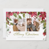 クリスマスポインセチアパーソナライズされた写真 シーズンカード (正面)