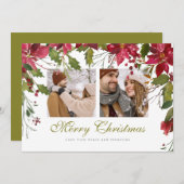 クリスマスポインセチアパーソナライズされた写真 シーズンカード (正面/裏面)