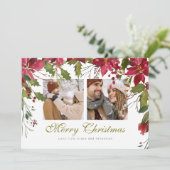 クリスマスポインセチアパーソナライズされた写真 シーズンカード (スタンド正面)