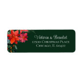 クリスマスポインセチアフローラグリーン差出人住所 ラベル (正面)