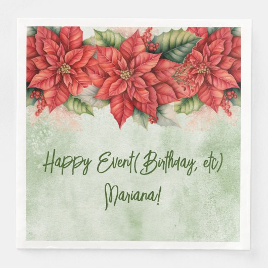 クリスマスポインセチアフローラパーティーナプキンス (正面)