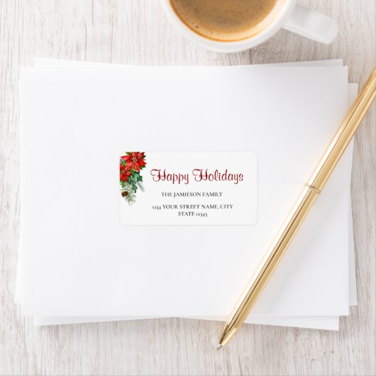 クリスマスポインセチアフローラファミリー差出人住所 ラベル (インサイチュ)