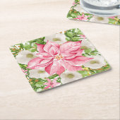 クリスマスポインセチアフローラホリデイ スクエアペーパーコースター (アングル)