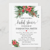 クリスマスポインセチアフローラホリデーブライダルシャワー 招待状 (正面/裏面)