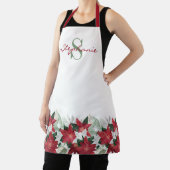 クリスマスポインセチアフローラモノグラム名 エプロン (インサイチュ)