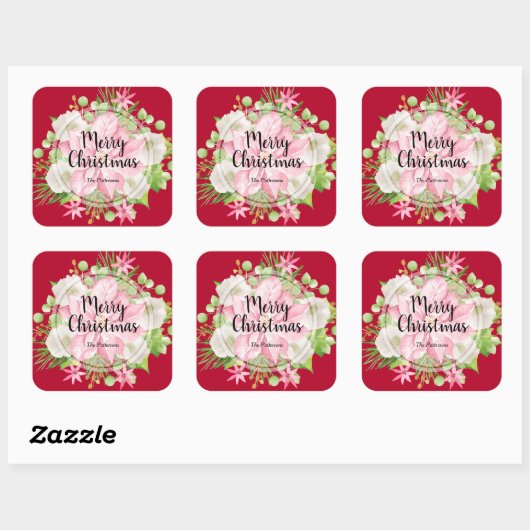 クリスマスポインセチアフローラレッドホリデイ スクエアシール (シート)
