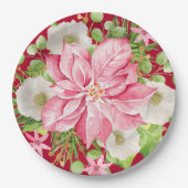 クリスマスポインセチアフローラレッドホリデイ ペーパープレート (正面)