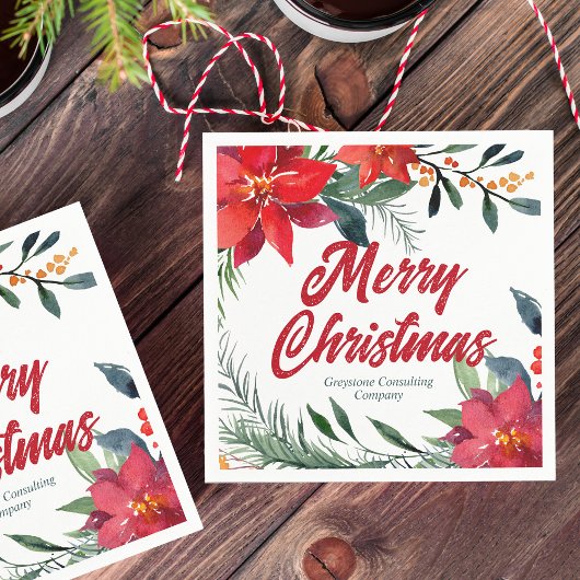 クリスマスポインセチアフローラ会社ホリデーパーティー スタンダードカクテルナプキン