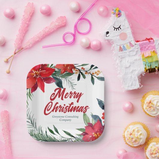 クリスマスポインセチアフローラ会社ホリデーパーティー ペーパープレート (パーティー)
