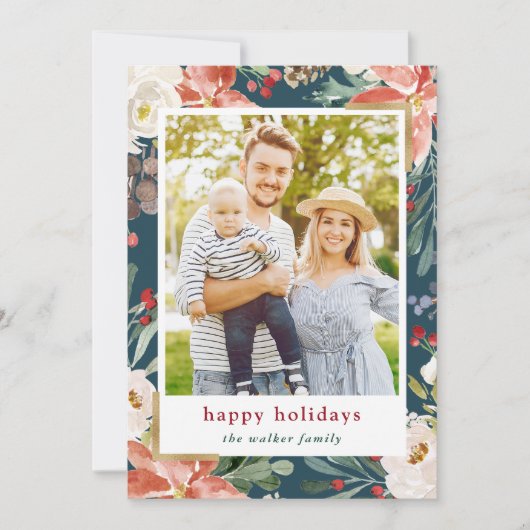 クリスマスポインセチアフローラ4写真コラージュ シーズンカード (正面)