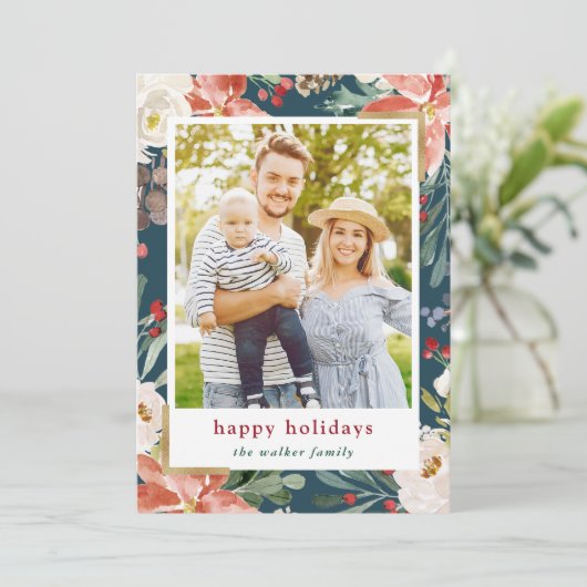 クリスマスポインセチアフローラ4写真コラージュ シーズンカード (スタンド正面)