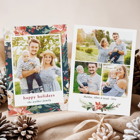 クリスマスポインセチアフローラ4写真コラージュ シーズンカード