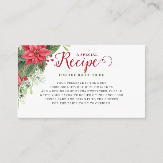 クリスマスポインセチアブライダルシャワーレシピ要求 エンクロージャーカード (正面)