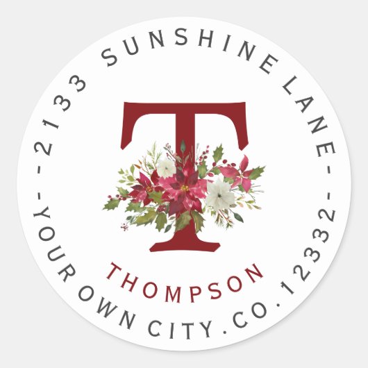 クリスマスポインセチアモノグラム住所 シール (正面)